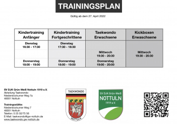 Trainingsplan ab 27. April 2022